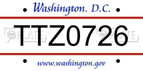 TTZ0726 District Of Columbia License Plate