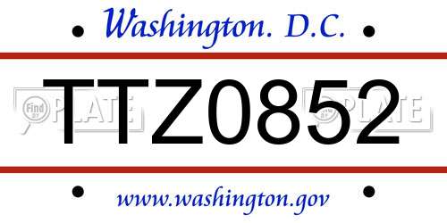 TTZ0852 District Of Columbia License Plate