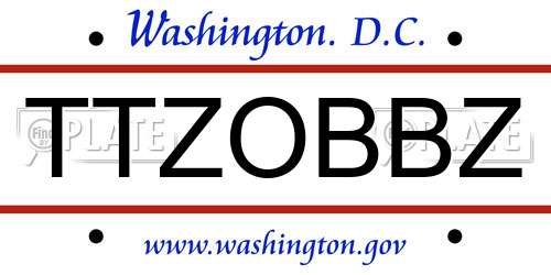 TTZOBBZ District Of Columbia License Plate