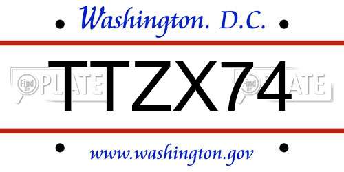 TTZX74 District Of Columbia License Plate