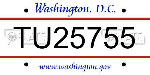 TU25755 District Of Columbia License Plate