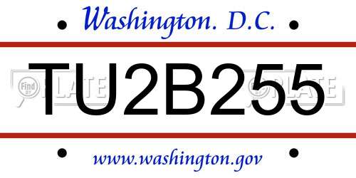 TU2B255 District Of Columbia License Plate
