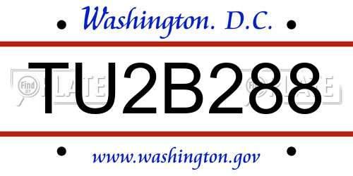 TU2B288 District Of Columbia License Plate