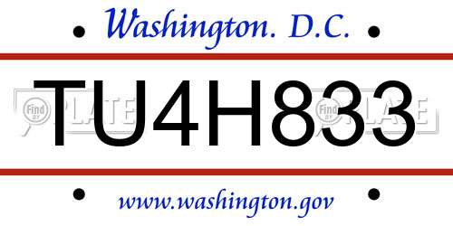 TU4H833 District Of Columbia License Plate
