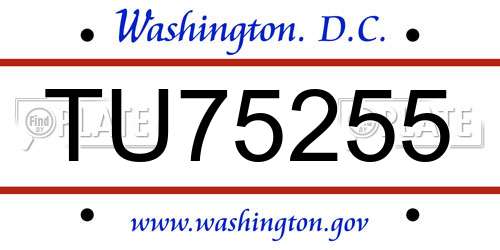 TU75255 District Of Columbia License Plate