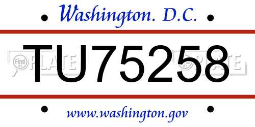 TU75258 District Of Columbia License Plate