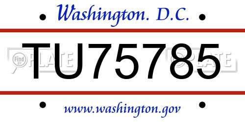 TU75785 District Of Columbia License Plate