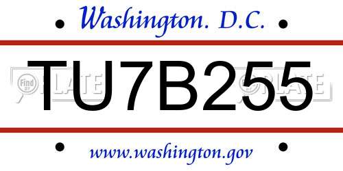 TU7B255 District Of Columbia License Plate