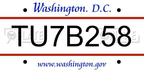 TU7B258 District Of Columbia License Plate