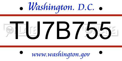 TU7B755 District Of Columbia License Plate