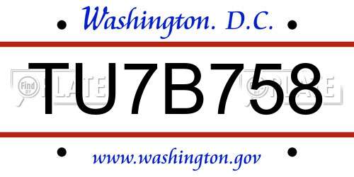TU7B758 District Of Columbia License Plate