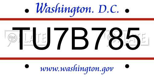 TU7B785 District Of Columbia License Plate