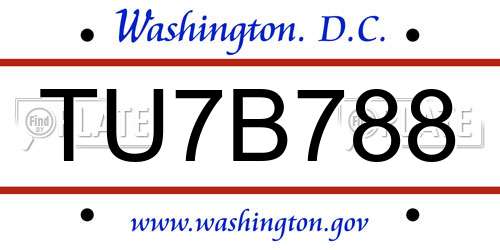 TU7B788 District Of Columbia License Plate