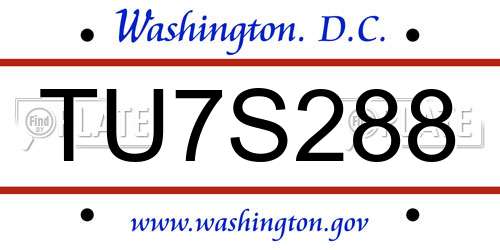 TU7S288 District Of Columbia License Plate