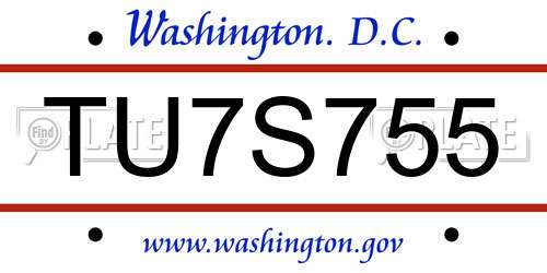 TU7S755 District Of Columbia License Plate