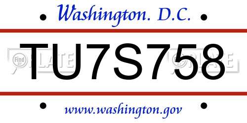 TU7S758 District Of Columbia License Plate