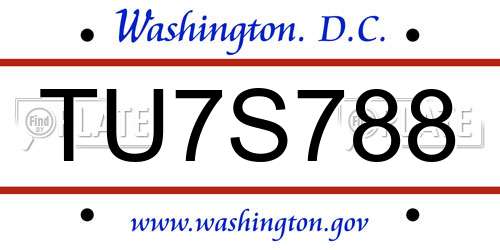 TU7S788 District Of Columbia License Plate