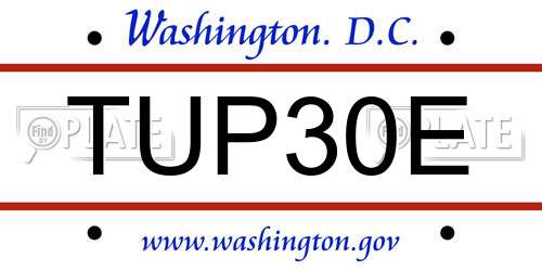 TUP30E District Of Columbia License Plate