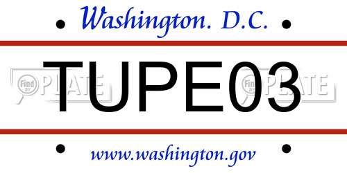 TUPE03 District Of Columbia License Plate