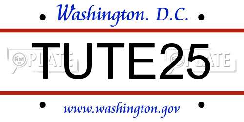 TUTE25 District Of Columbia License Plate