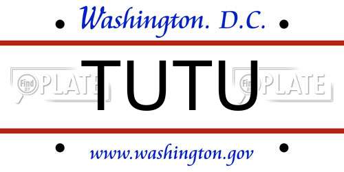 TUTU District Of Columbia License Plate