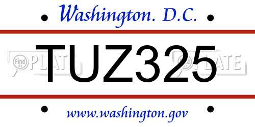 TUZ325 District Of Columbia License Plate