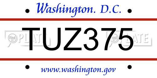 TUZ375 District Of Columbia License Plate