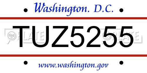 TUZ5255 District Of Columbia License Plate