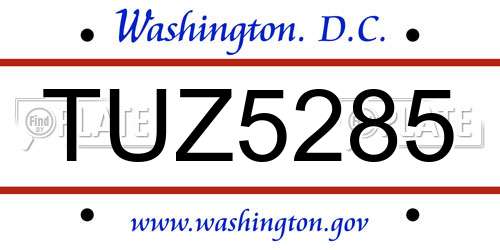 TUZ5285 District Of Columbia License Plate