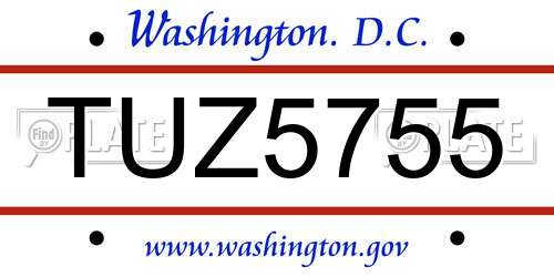 TUZ5755 District Of Columbia License Plate