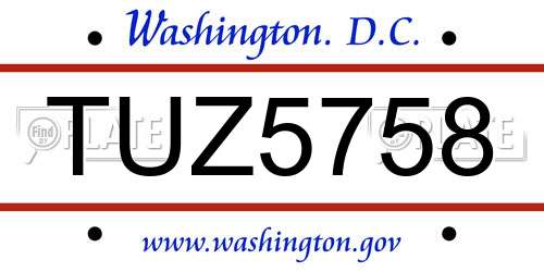 TUZ5758 District Of Columbia License Plate