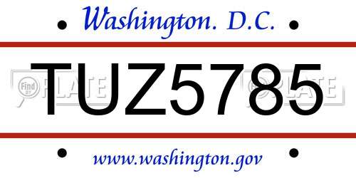 TUZ5785 District Of Columbia License Plate