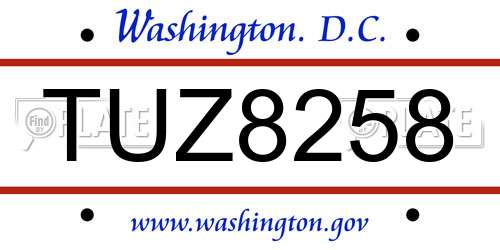 TUZ8258 District Of Columbia License Plate