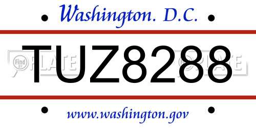 TUZ8288 District Of Columbia License Plate