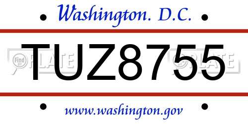 TUZ8755 District Of Columbia License Plate