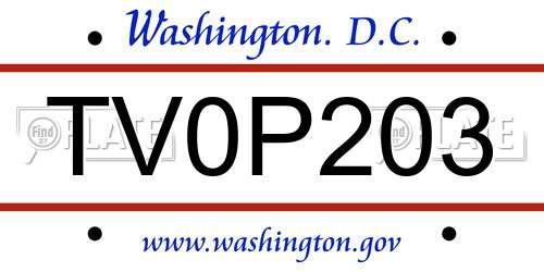 TV0P203 District Of Columbia License Plate