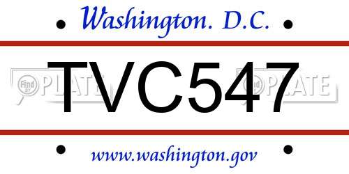 TVC547 District Of Columbia License Plate