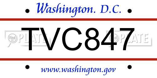 TVC847 District Of Columbia License Plate