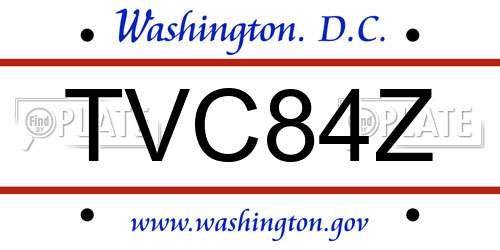 TVC84Z District Of Columbia License Plate