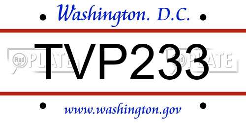 TVP233 District Of Columbia License Plate