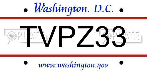 TVPZ33 District Of Columbia License Plate
