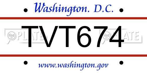 TVT674 District Of Columbia License Plate