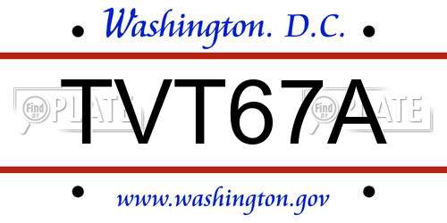 TVT67A District Of Columbia License Plate