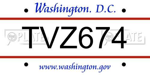 TVZ674 District Of Columbia License Plate