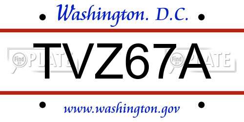 TVZ67A District Of Columbia License Plate