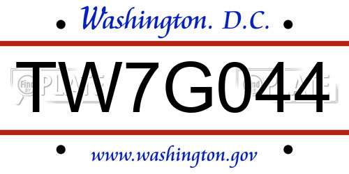TW7G044 District Of Columbia License Plate