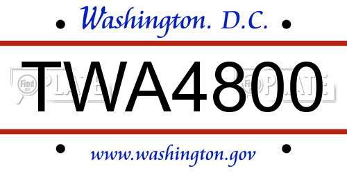 TWA4800 District Of Columbia License Plate