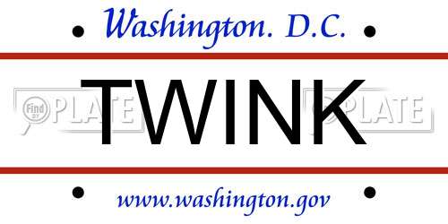 TWINK District Of Columbia License Plate