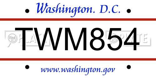 TWM854 District Of Columbia License Plate