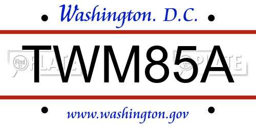 TWM85A District Of Columbia License Plate